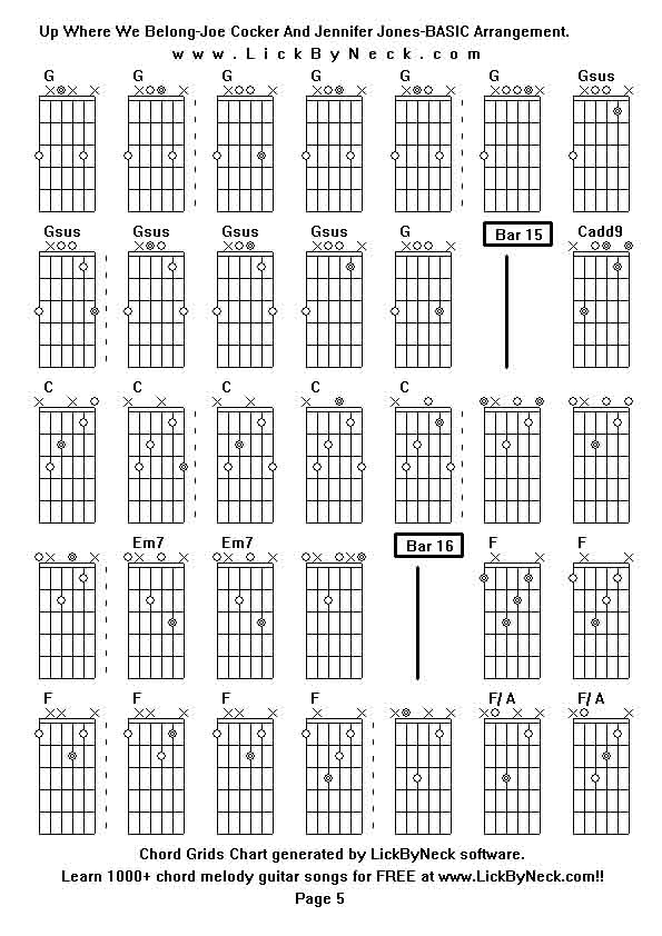 Chord Grids Chart of chord melody fingerstyle guitar song-Up Where We Belong-Joe Cocker And Jennifer Jones-BASIC Arrangement,generated by LickByNeck software.